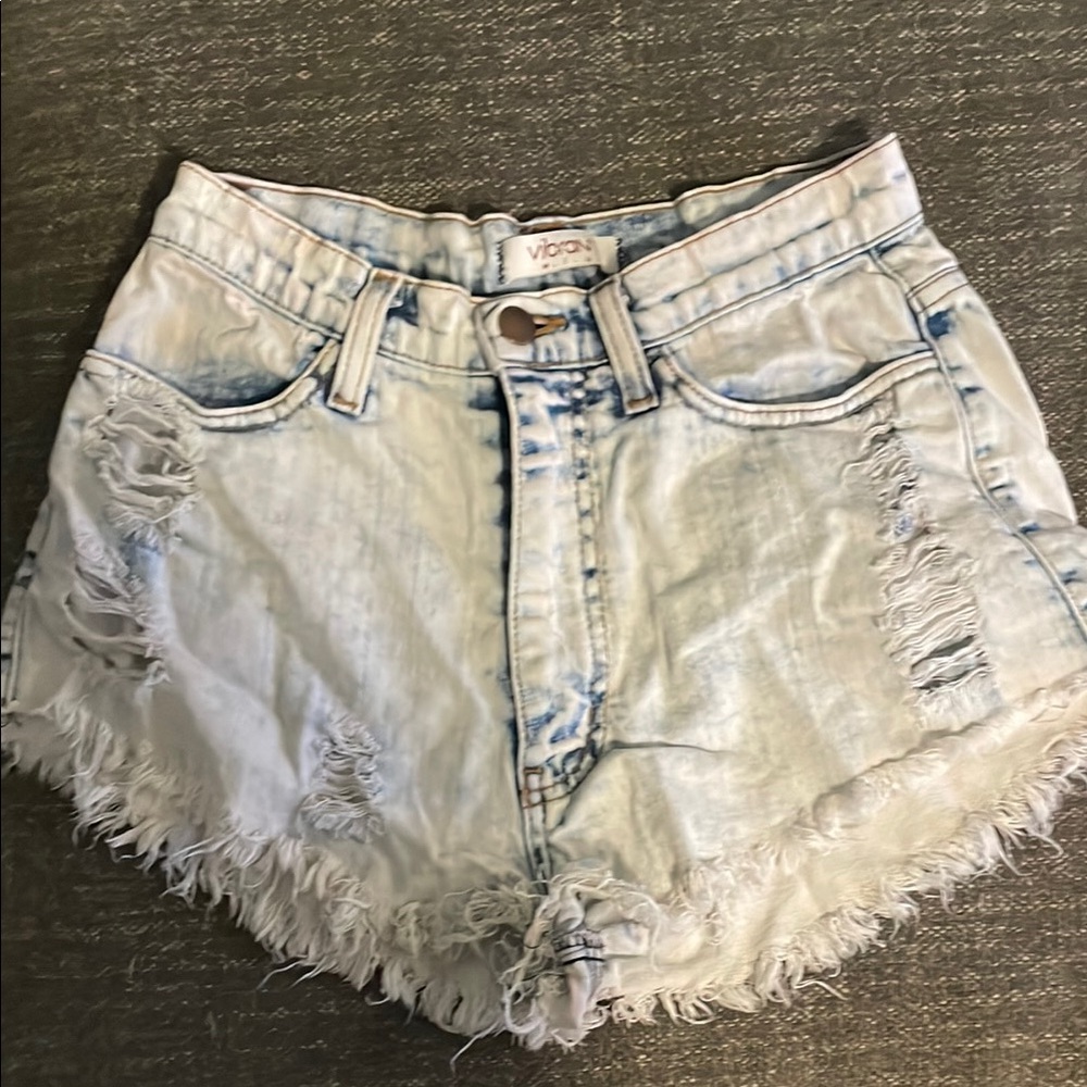 Vibrant Blue Jean Shorts Distressed Frayed Hem